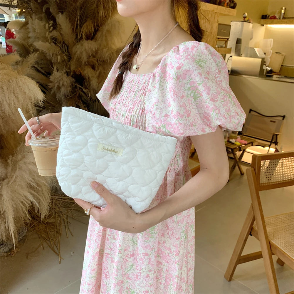 Storage Organizer Floral Puffy Quilted Makeups Bags Flower Printed Cosmetic Pouch Large Travel Cosmetics Bag Makeup Accessory