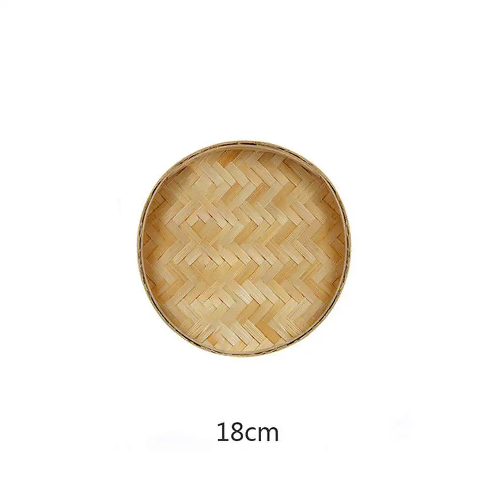 Rattan Wicker Basket Handwoven Fruit Tea Snack Bread Basket Cosmetic Round Storage Box Water Hyacinth Weaving Bamboo Tray