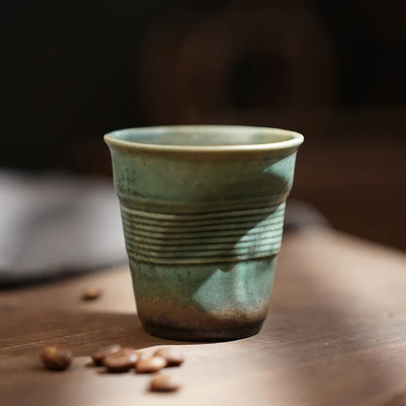Creative Coarse Ceramic Coffee Cups Retro Irregular Folded Ceramic Mug