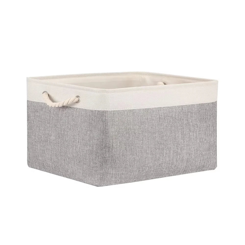 3sizes 1PCS foldable desktop storage basket with large capacity and handle for toys organizer, linen fabric storage basket for d