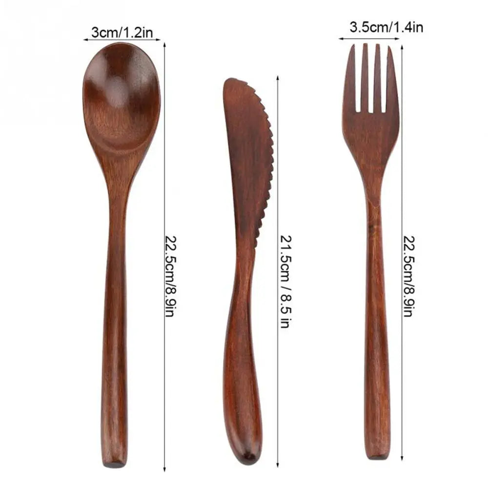Portable Bamboo Wooden Cutlery Reusable Flatware With Bags Spoon Fork Cutter Dinnerware Tableware New