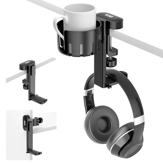 KDD 2 in 1 Replaceable Cup Holder Under Desk Clamp Headphone Stand Rotatable Headset Hanger Cup & Headset Storage