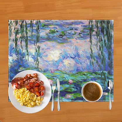 Famous Oil Painting By Claude Monet Table Mats Waterlily Lotus Flower Coffee Cup Pads Kitchen Accessories Linen Dining Placemat