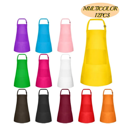 6-12 Pack Kids Painting Aprons with 2 Pockets Adjustable Chef Art Apron for Cooking Baking Painting Crafting Christmas Party