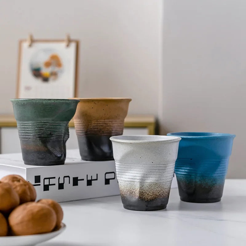 Creative Coarse Ceramic Coffee Cups Retro Irregular Folded Ceramic Mug