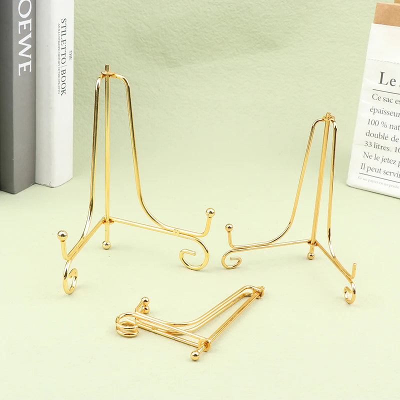 1Pc Craft Gold Bracket Book Holder Metal Bowl Plates Plate Rack Picture Art Frame Pedestal Display Stand Home Decor Supplies