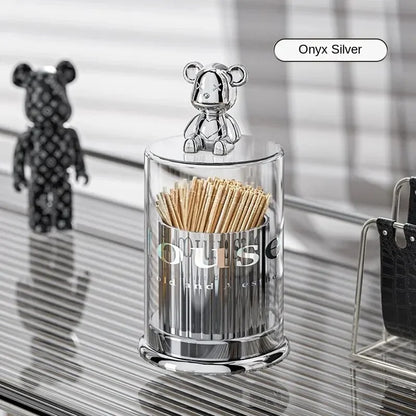 1pc Acrylic Toothpick Box Dispenser Jars with Lids Set Cute Decor Storage Containers for Cotton Ball, Cotton Swab Storage Tank