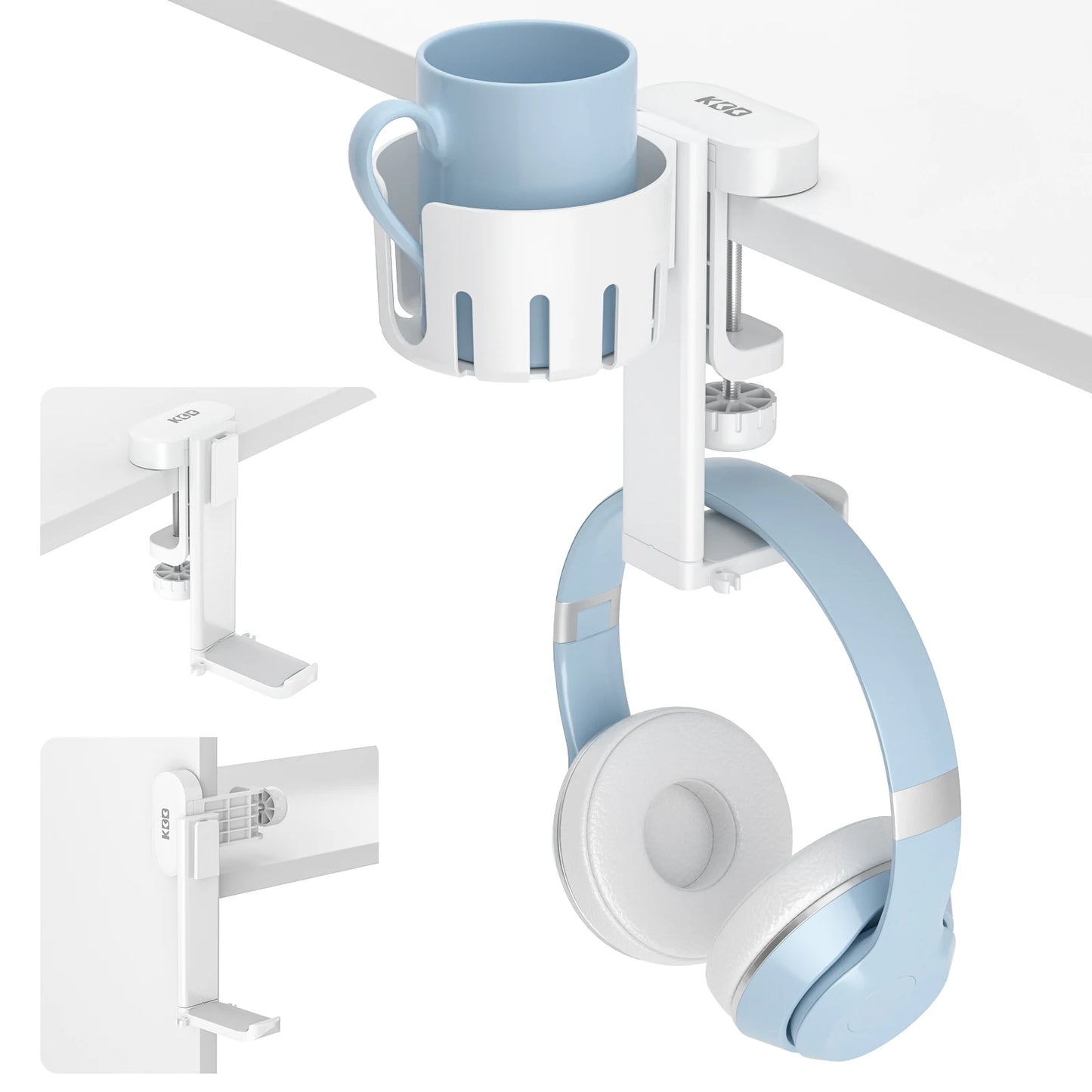 KDD 2 in 1 Replaceable Cup Holder Under Desk Clamp Headphone Stand Rotatable Headset Hanger Cup & Headset Storage
