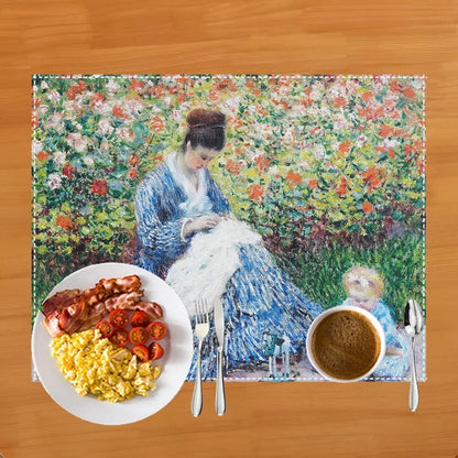 Famous Oil Painting By Claude Monet Table Mats Waterlily Lotus Flower Coffee Cup Pads Kitchen Accessories Linen Dining Placemat