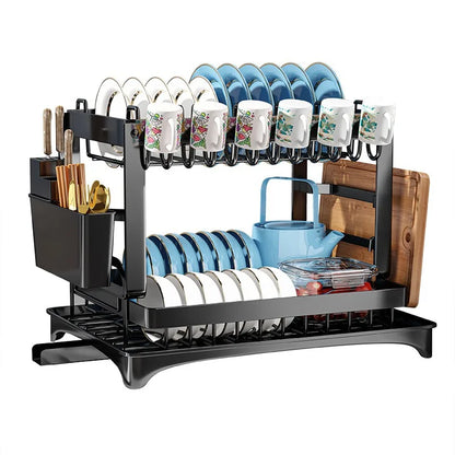 Double-layer Kitchen Dish Bowl Drainer Storage Rack Household Tableware Drain Chopsticks Knife Fork Water Cup Storage Holder