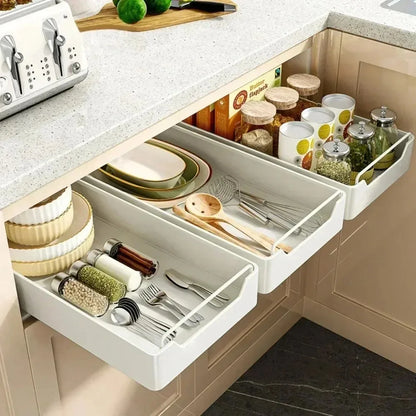 Kitchen Storage Rack with Slide Rail Pull-out Nail Free Installation High Temperature Resistant Practical Simple Storage Box