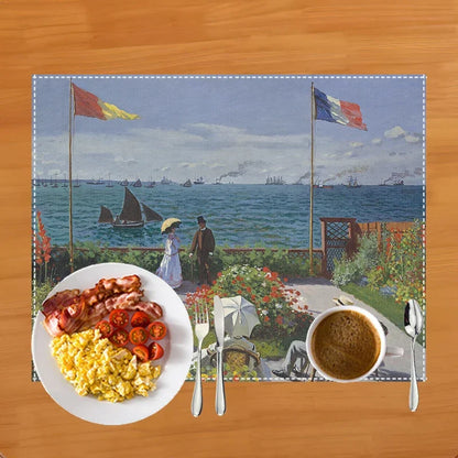 Famous Oil Painting By Claude Monet Table Mats Waterlily Lotus Flower Coffee Cup Pads Kitchen Accessories Linen Dining Placemat