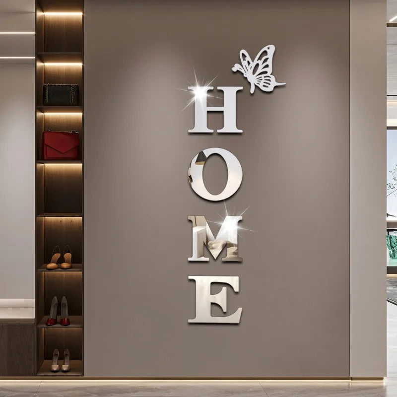HOME Home Logo 3D Mirror Wall Sticker, Entrance Decoration, Home Decoration