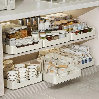 Kitchen Storage Rack with Slide Rail Pull-out Nail Free Installation High Temperature Resistant Practical Simple Storage Box