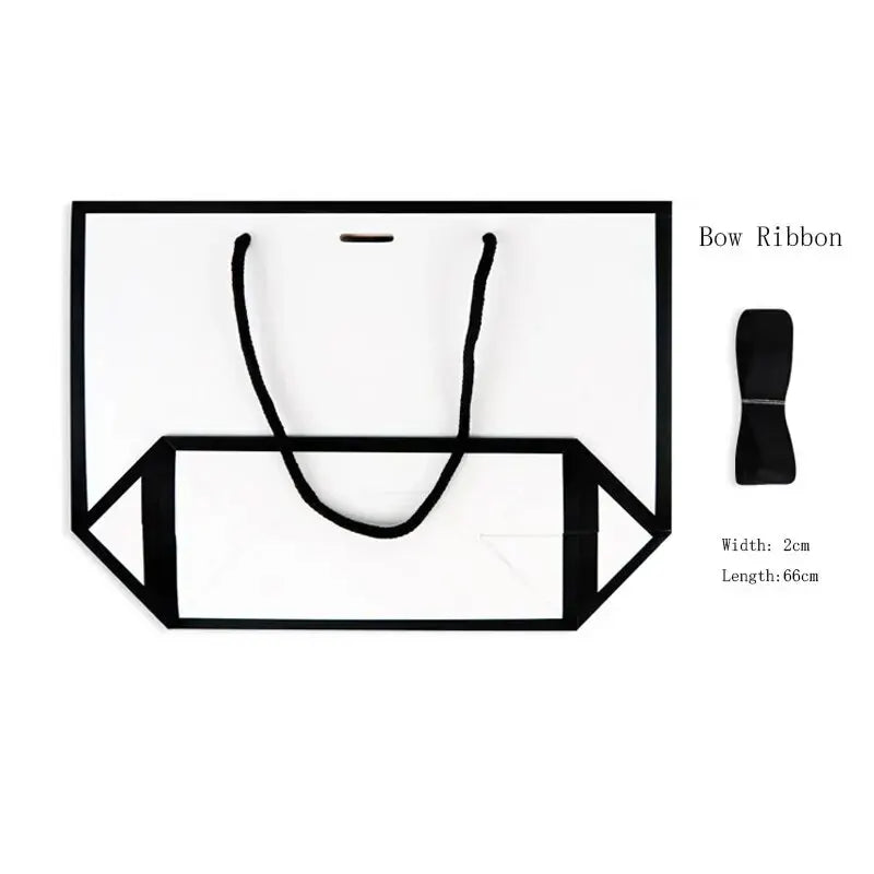 5pcs Ribbon Bow White Pardboard Paper Tote Gift Bags with Handles Shopping Party Wedding Party Birthday Retail Bags