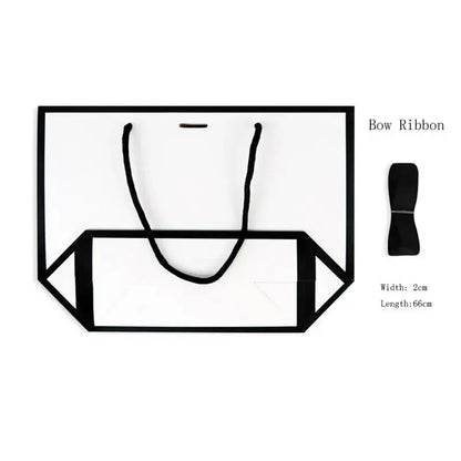 5pcs Ribbon Bow White Pardboard Paper Tote Gift Bags with Handles Shopping Party Wedding Party Birthday Retail Bags