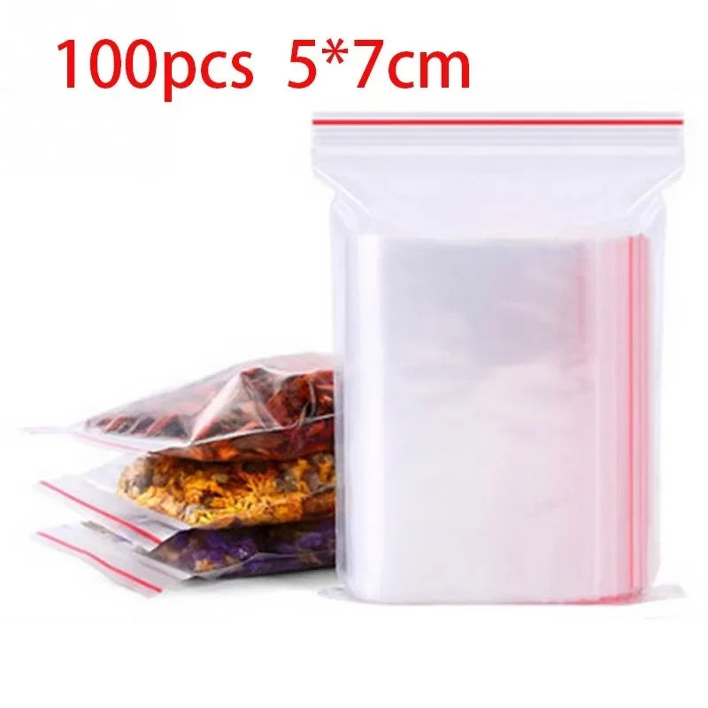 100/300 Pcs Mini Self Sealing Bag Resealable Vacuum Transparent Plastic Sealing Bags Clear Poly Kitchen Food Storage Organize