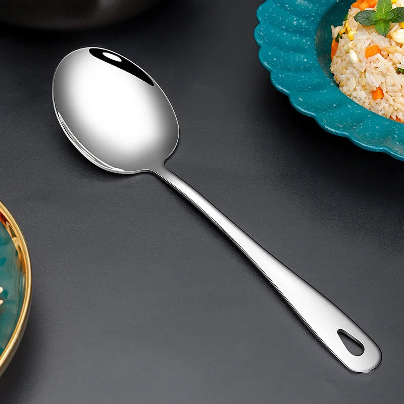 304 Stainless Steel Long Handle Public Hole Spoon Serving Fork Salad Household Tablespoons Cutlery Dinnerware Kitchen