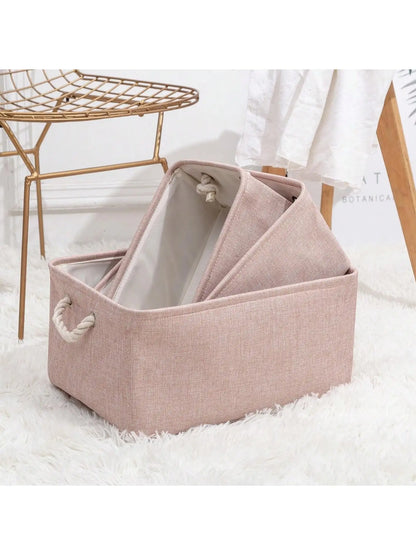 3sizes 1PCS foldable desktop storage basket with large capacity and handle for toys organizer, linen fabric storage basket for d