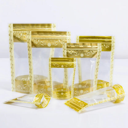100Pcs/Lot Plastic Stand Up Pouches Ziplock Food Packaging Bags with Window Resealable Tear Notch for Nuts Snacks Coffee Bean