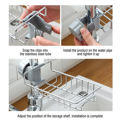 1PC Kitchen Sink Drain Holder Adjustable Height Flexible and Rotatable Hanging Faucet Rack Suitable for Soap Sponges Brushes