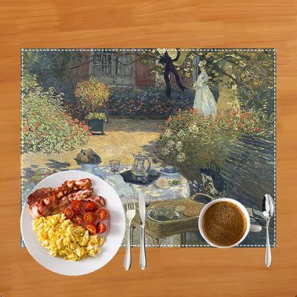 Famous Oil Painting By Claude Monet Table Mats Waterlily Lotus Flower Coffee Cup Pads Kitchen Accessories Linen Dining Placemat