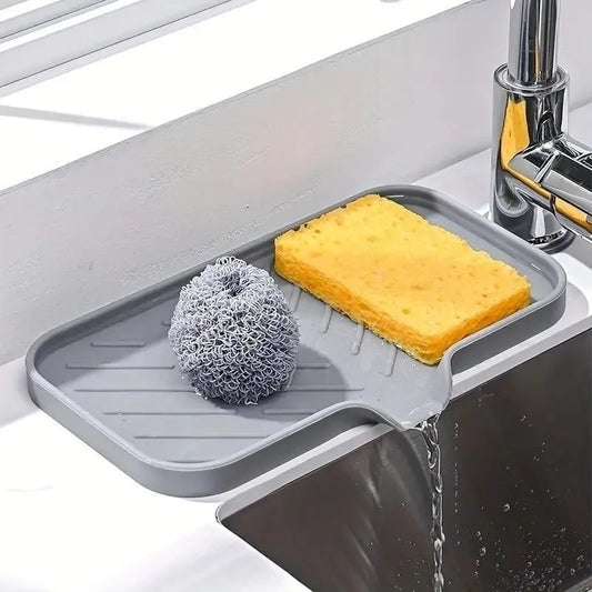 Silicone Kitchen Sink Tray Soap Dish Holder with Drain Tip Countertop Sink Scrubber Drain Pad for Sponge Kitchen Bathroom Tools