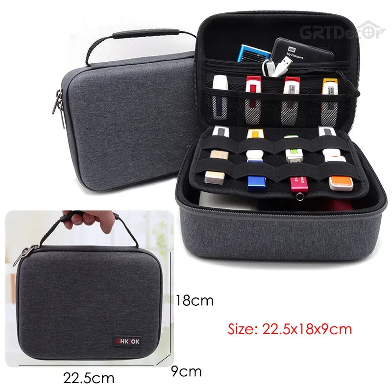 Tech Pouches Bag For HDD U Disk USB Data Cables Hard Shell Case For Electronics SD Card Travel Essentials Storage Bags Organizer