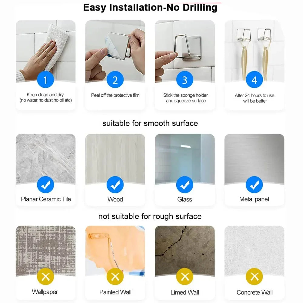 Kitchen Sponge Storages Sink Drain Drying Rack Shelf Toilet Bathroom Sponge Holder Cleaning Sponge Rack Hooks Accessories Tools
