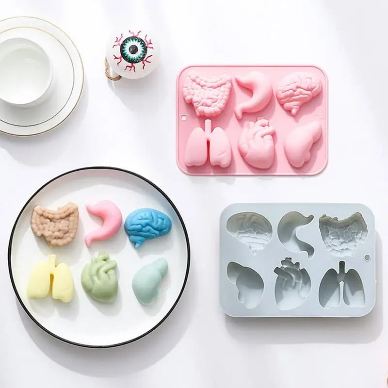 Human Organs Silicone Molds Heart Liver Brain Fondant Mold DIY Chocolate Candy Halloween Cake Decorating Tools