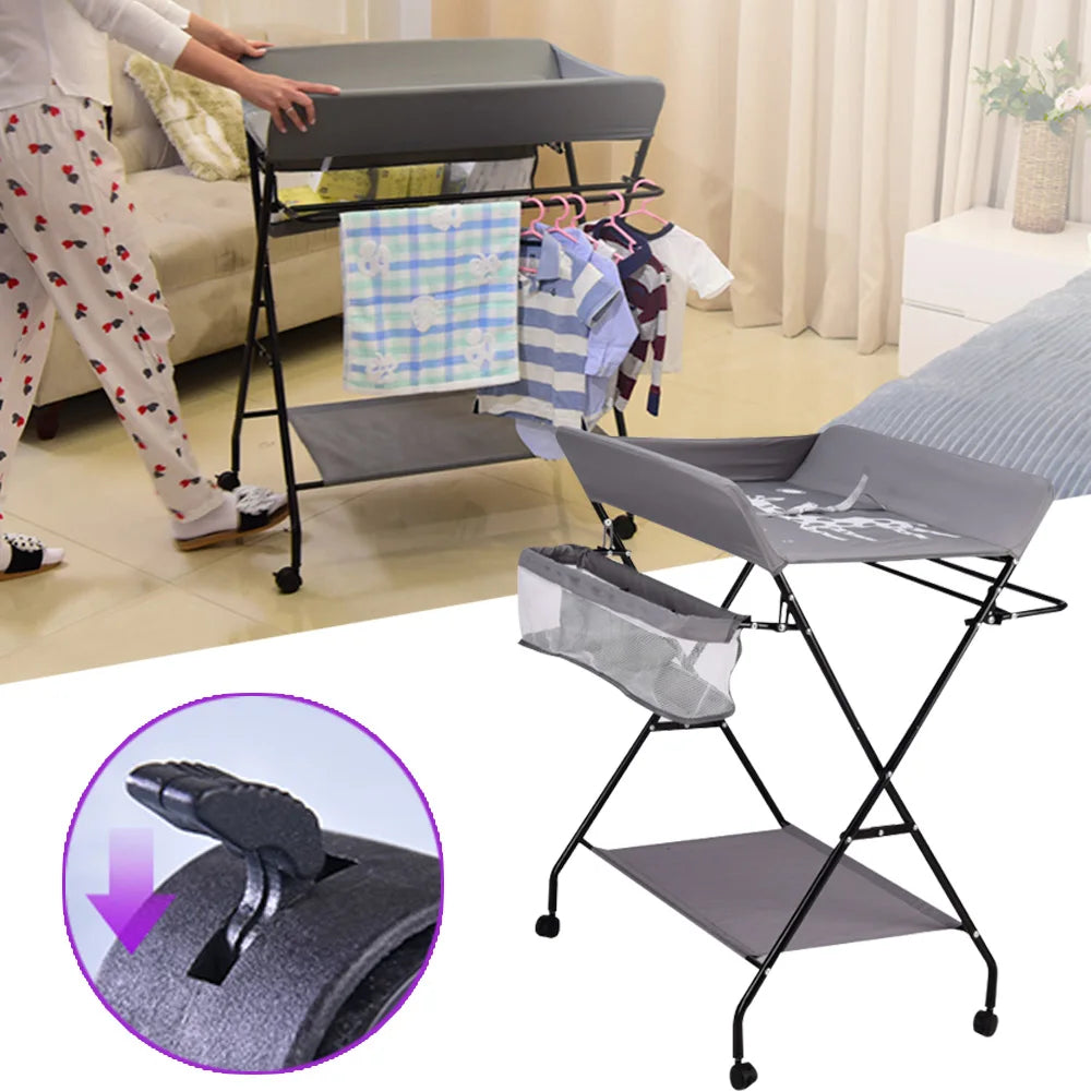 Portable Baby Changing Table Folding Nursery Changing Station Black/Khaki/Gray Load Capacity 15kg