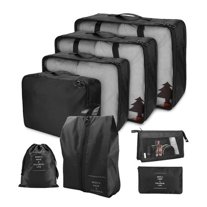 Waterproof Packing Cubes 8pc Set for Suitcases Travel Packing Organizer With Double Zipper Pulls Mesh Top 100% Durable Polyester