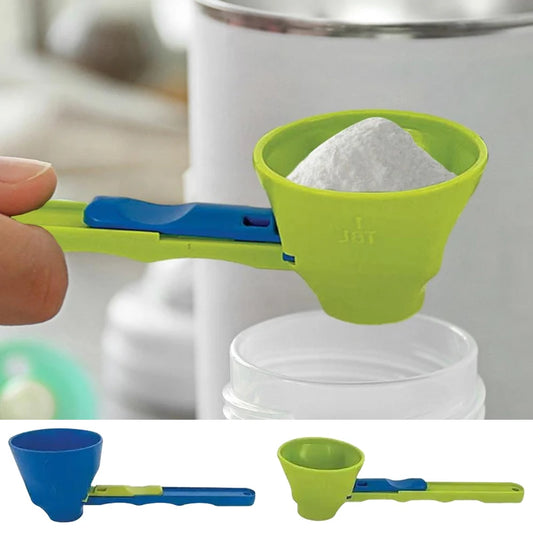 2PCS 2-in-1 Measuring Scoop with Funnel Kitchen Spoons Funnel Scoop for Coffee Measuring Protein Flour Powder Funnel