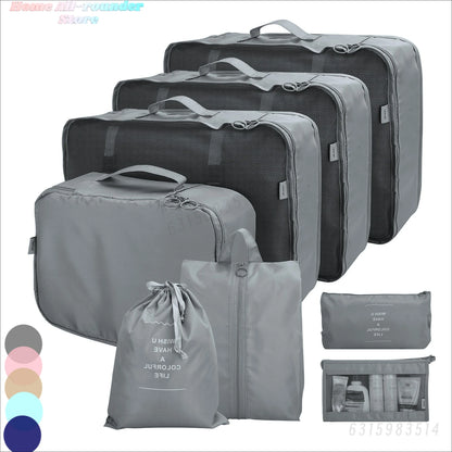 Waterproof Packing Cubes 8pc Set for Suitcases Travel Packing Organizer With Double Zipper Pulls Mesh Top 100% Durable Polyester