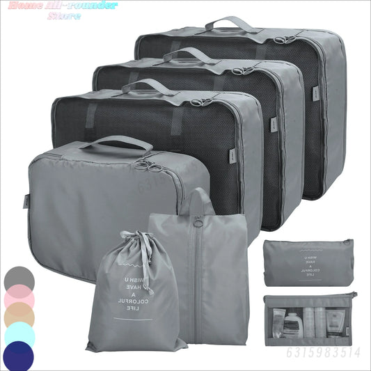Waterproof Packing Cubes 8pc Set for Suitcases Travel Packing Organizer With Double Zipper Pulls Mesh Top 100% Durable Polyester