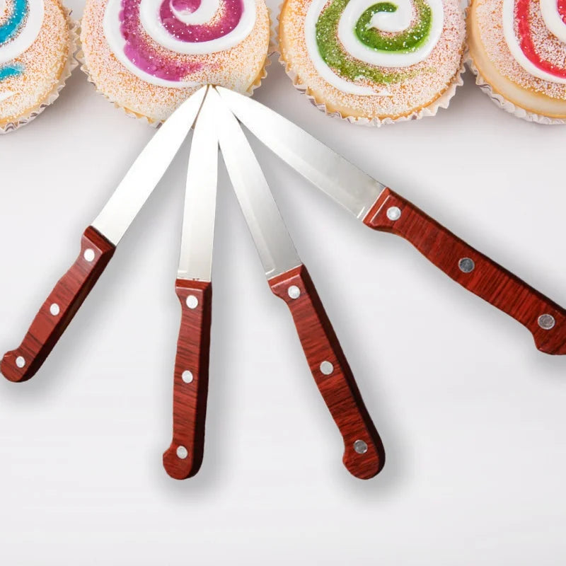A Popular Stainless Steel Fruit Knife For Kitchen Straight Knives A Small Kitchen Accessory And A Wooden Hand-held Fruit Knife