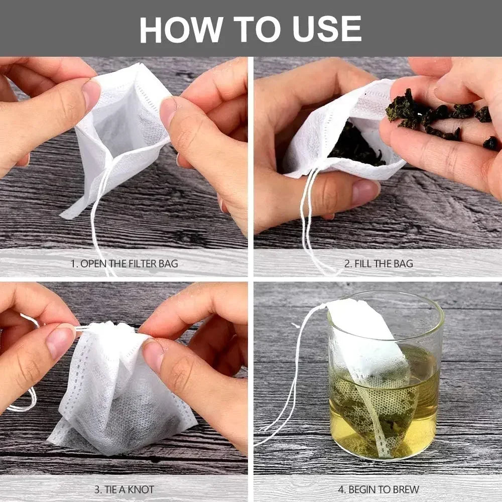 50pcs/lot Disposable Teabags Non-woven Fabric Tea Filter Bags for Coffee Spice Tea Bag with Drawstring Filters Kitchen Teaware