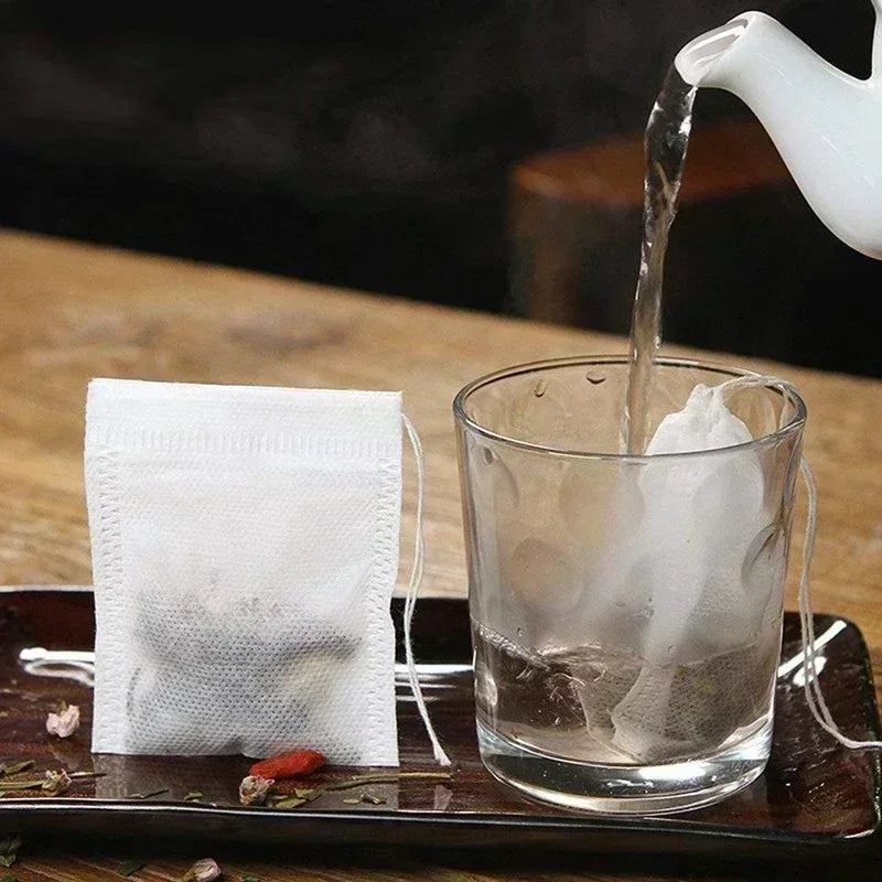 50pcs/lot Disposable Teabags Non-woven Fabric Tea Filter Bags for Coffee Spice Tea Bag with Drawstring Filters Kitchen Teaware