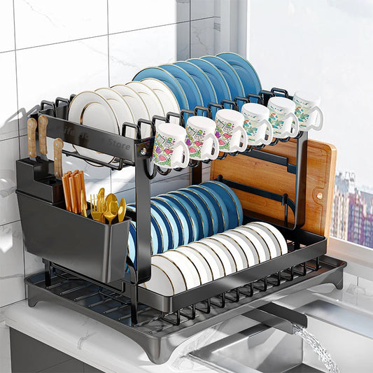 Double-layer Kitchen Dish Bowl Drainer Storage Rack Household Tableware Drain Chopsticks Knife Fork Water Cup Storage Holder