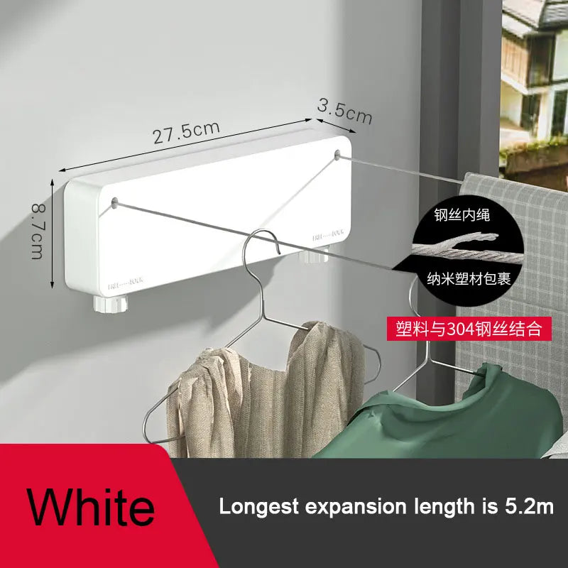 DOOKOLE 5.2m Retractable Clothesline,Stainless Steel Double Clothes Line Retracting,Heavy Duty Line Retractable Wall Mounted