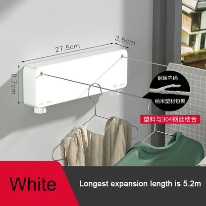 DOOKOLE 5.2m Retractable Clothesline,Stainless Steel Double Clothes Line Retracting,Heavy Duty Line Retractable Wall Mounted