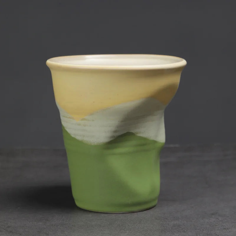 Creative Coarse Ceramic Coffee Cups Retro Irregular Folded Ceramic Mug