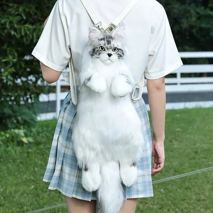 Pure Handmade Simulation Plush Cat Backpack Trendy And Cute White Cat Shoulder Bag For Women Exquisite Birthday Gifts For Girl