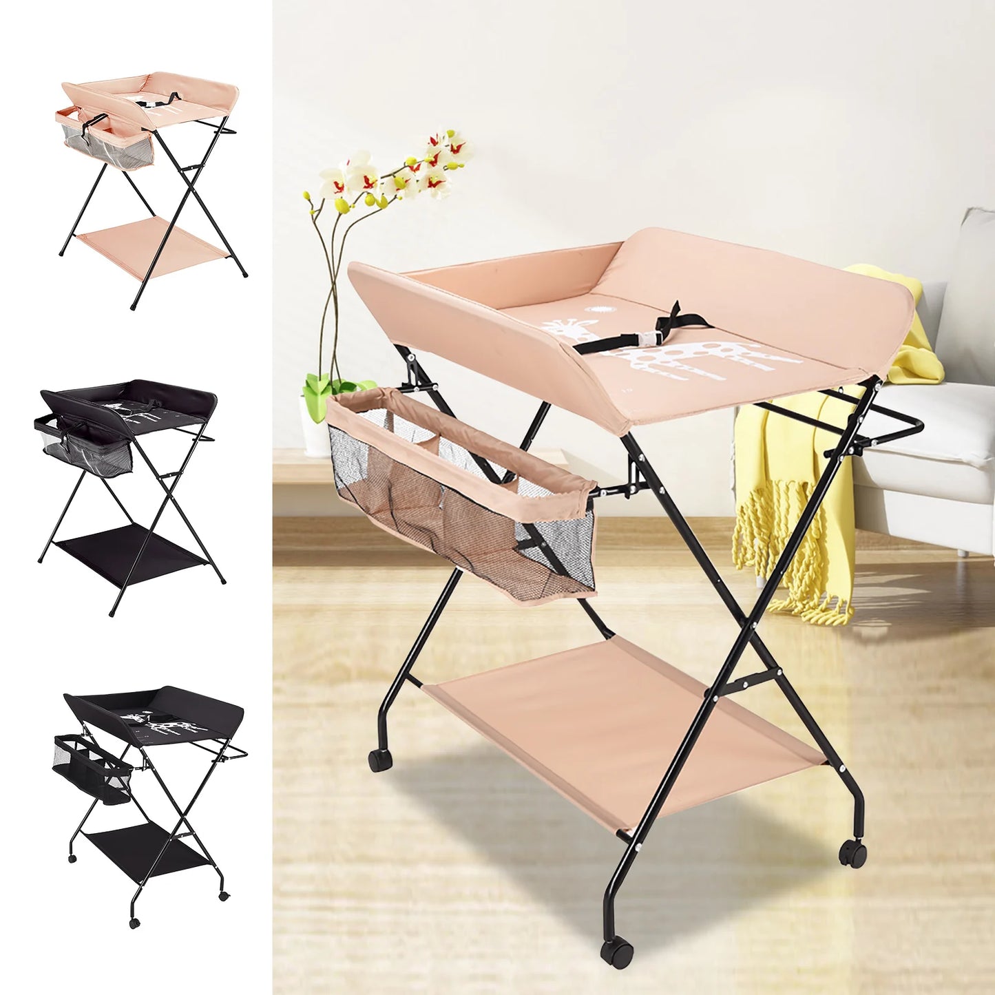 Portable Baby Changing Table Folding Nursery Changing Station Black/Khaki/Gray Load Capacity 15kg