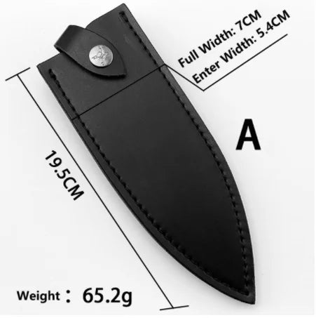 4 SIZE First Layer Leather Genuine Cowhide Chef Straight Knife Sheath Cook Knives Cover Kitchen Scabbard with Buckle Real Black