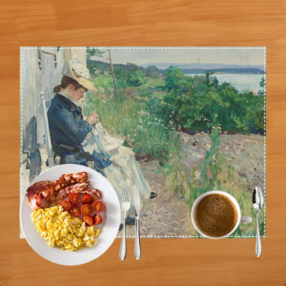 Famous Oil Painting By Claude Monet Table Mats Waterlily Lotus Flower Coffee Cup Pads Kitchen Accessories Linen Dining Placemat