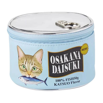 Large-capacity Storage Bag Creative Cat Eating Fish Pattern Canned Type Makeup Bag Cartoon Pouch Coin Key Purse Gift for Women