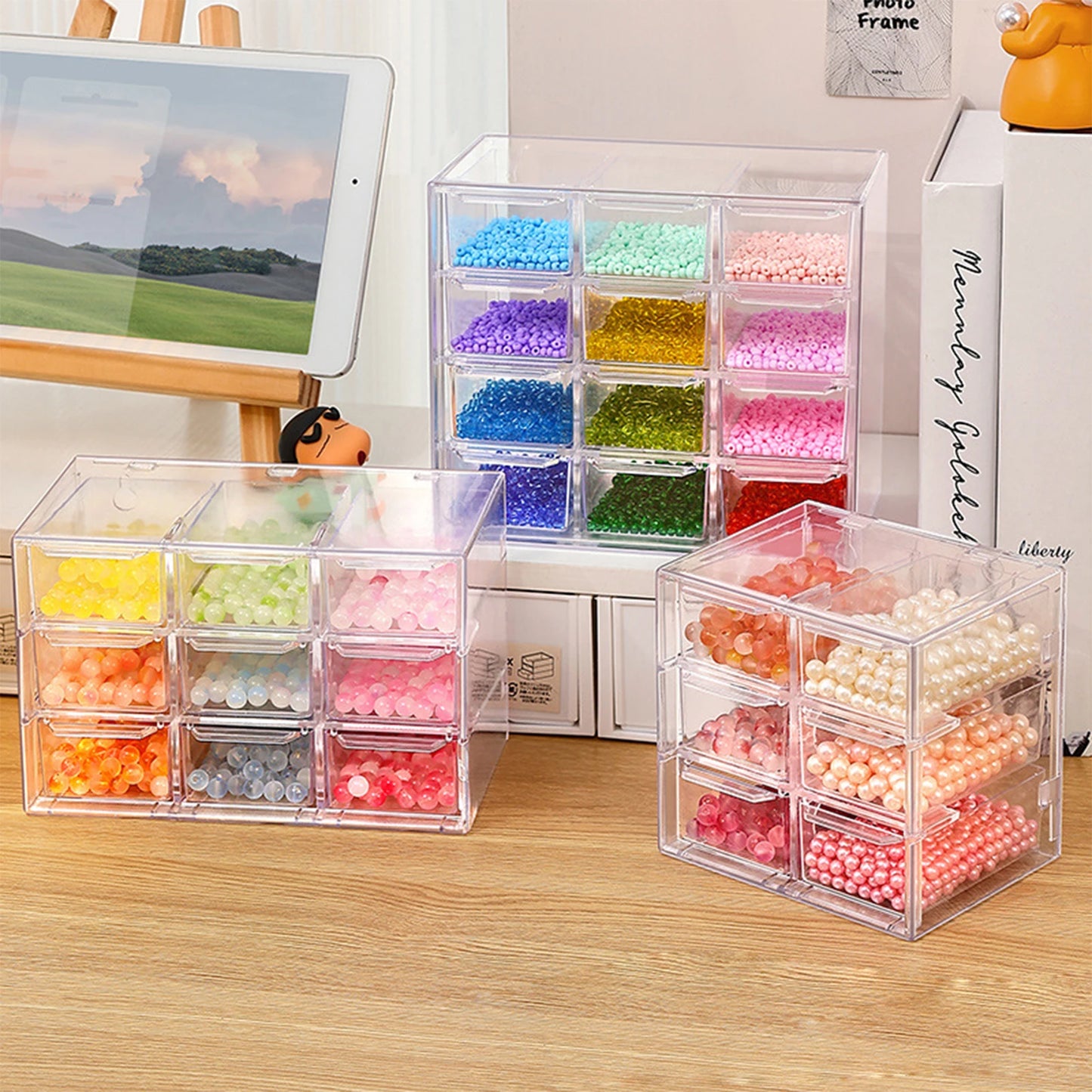 Transparent Compartment Beaded Storage Box Ins Style Large Capacity Acrylic Drawer Diy Handmade Rice Bead Jewelry Display Box