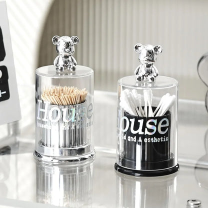 1pc Acrylic Toothpick Box Dispenser Jars with Lids Set Cute Decor Storage Containers for Cotton Ball, Cotton Swab Storage Tank