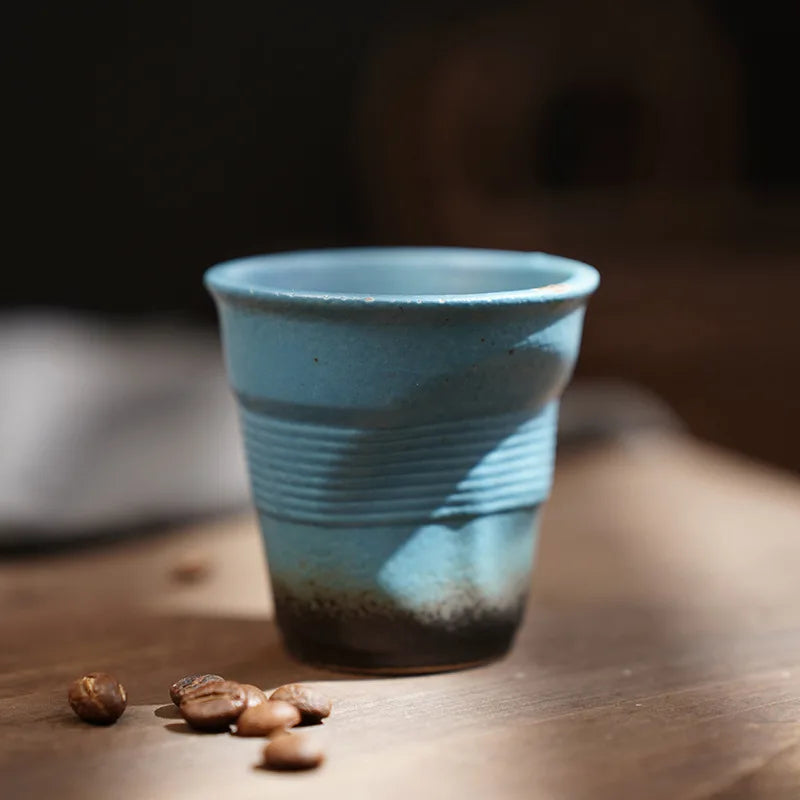 Creative Coarse Ceramic Coffee Cups Retro Irregular Folded Ceramic Mug